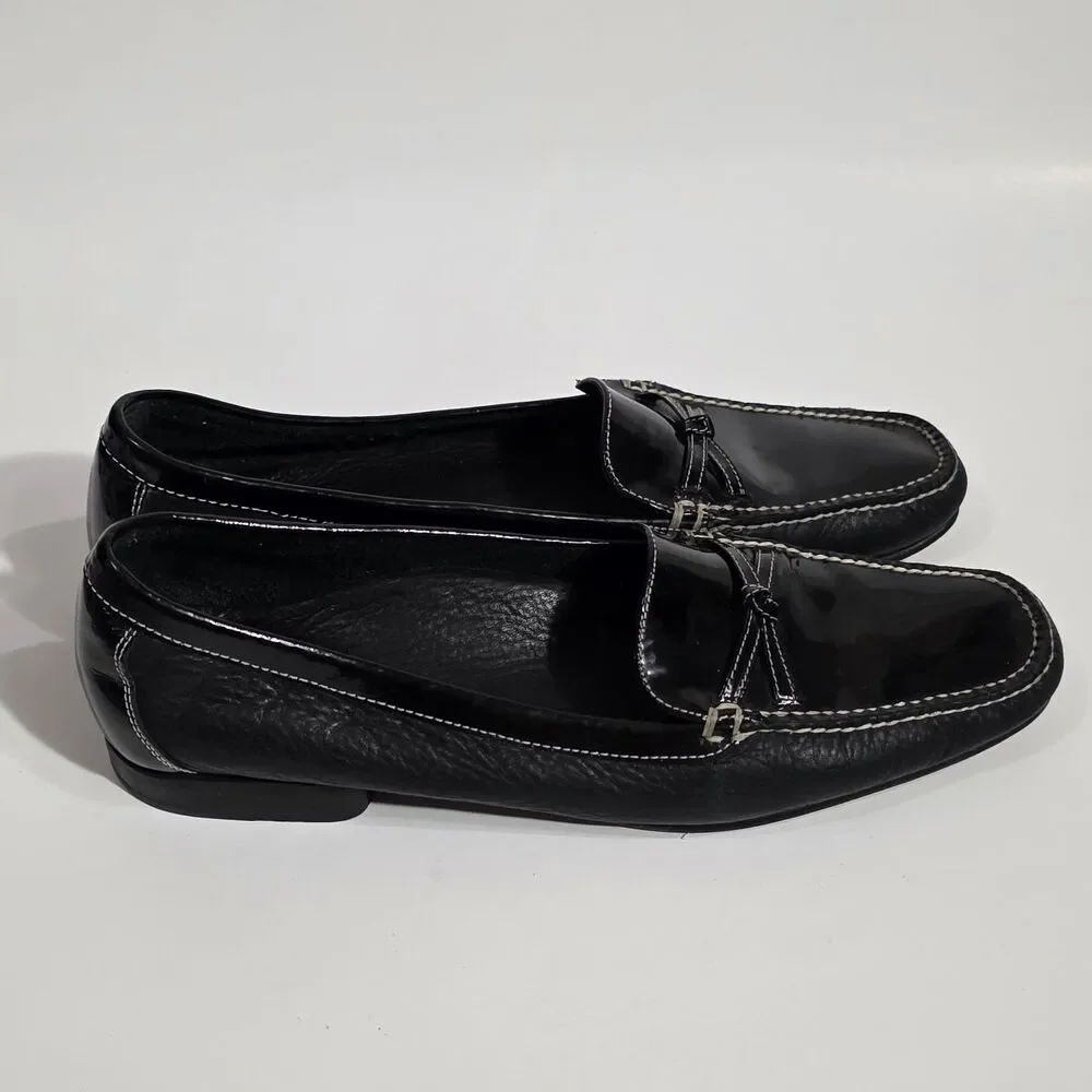 Cole Haan Black Patent & Leather Loafers with White Stitching - Picture 5 of 11